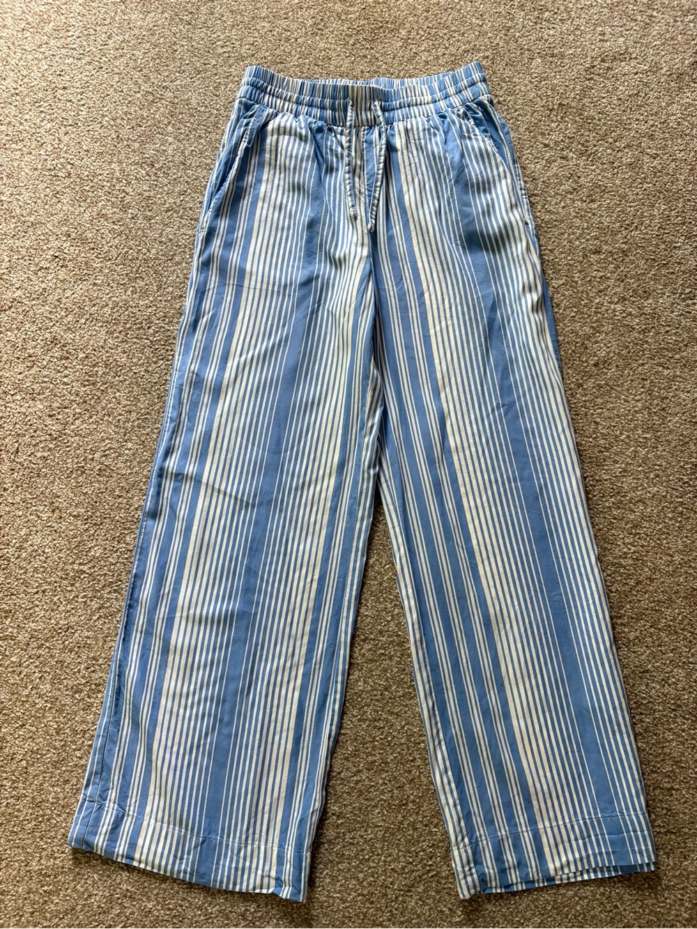 Everlane Blue and White Striped Wide Leg Pants